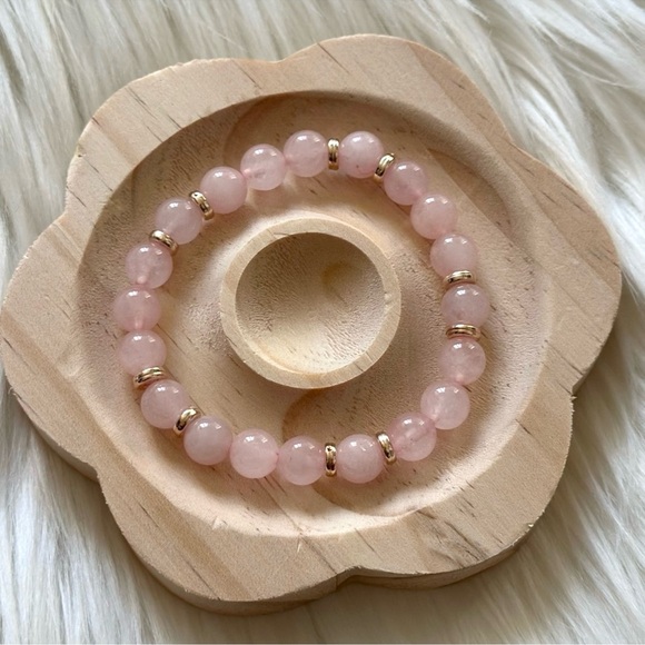 Jewelry - Handmade Rose Quartz Bracelet with Gold Tone Spacers